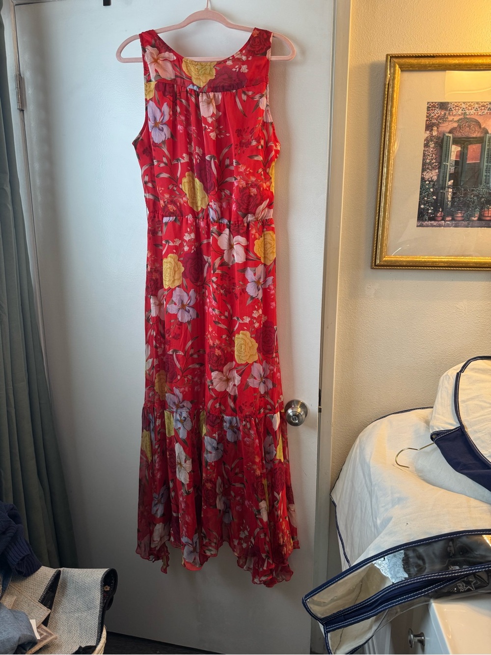 Johnny Was-Jade Red Floral V-Neck Sleeveless Maxi Dress - Picture 5 of 6